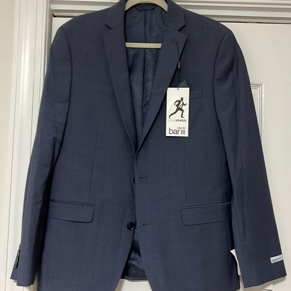 New with tags. Blue/grey blazer 40R. Bar III slim fit